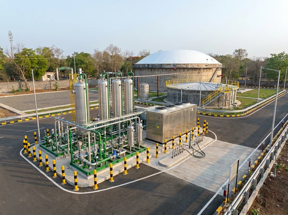 Finished-site visualisation of gas-upgrading vessels and compression equipment