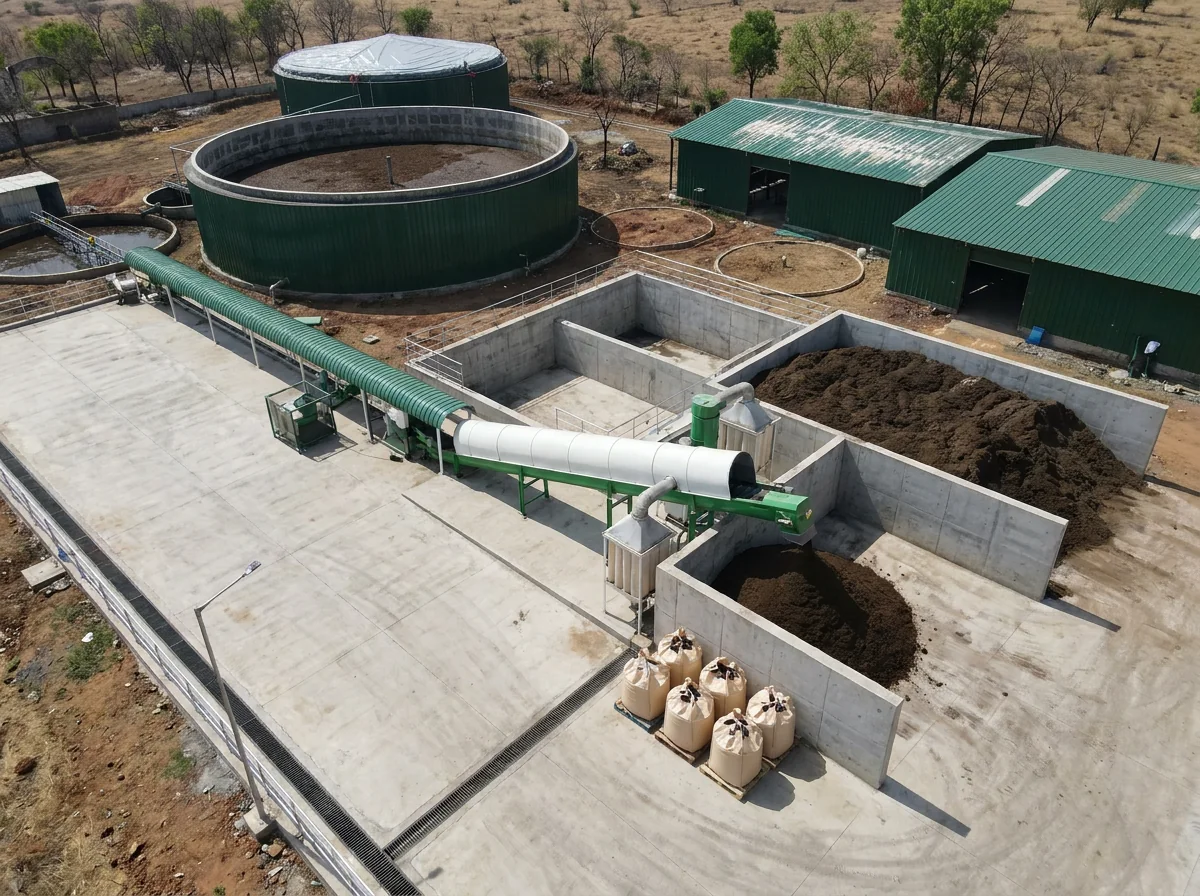 Finished-site visualisation of processed digestate moving through the organic-manure handling area